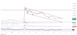 A graph illustration showing the SHIB price action