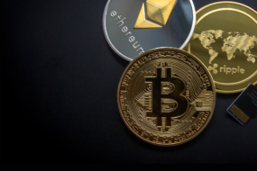 An image featuring various trending cryptocurrencies on a dark background