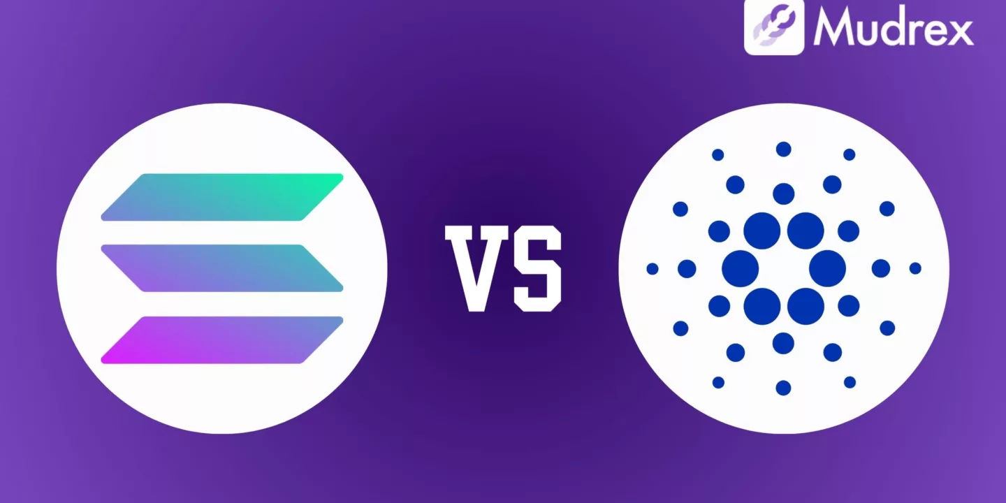 An illustration displaying the logos of solana vs cardano