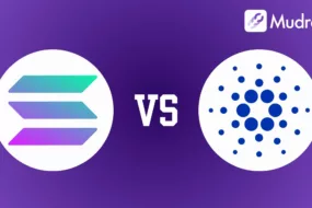 An illustration displaying the logos of solana vs cardano