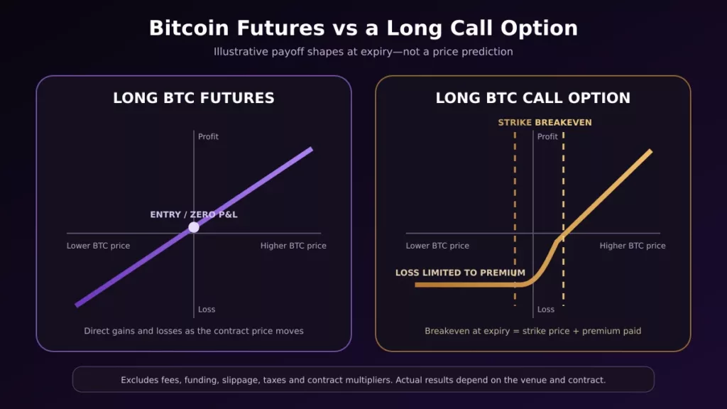 Bitcoin futures vs call option risk and return example