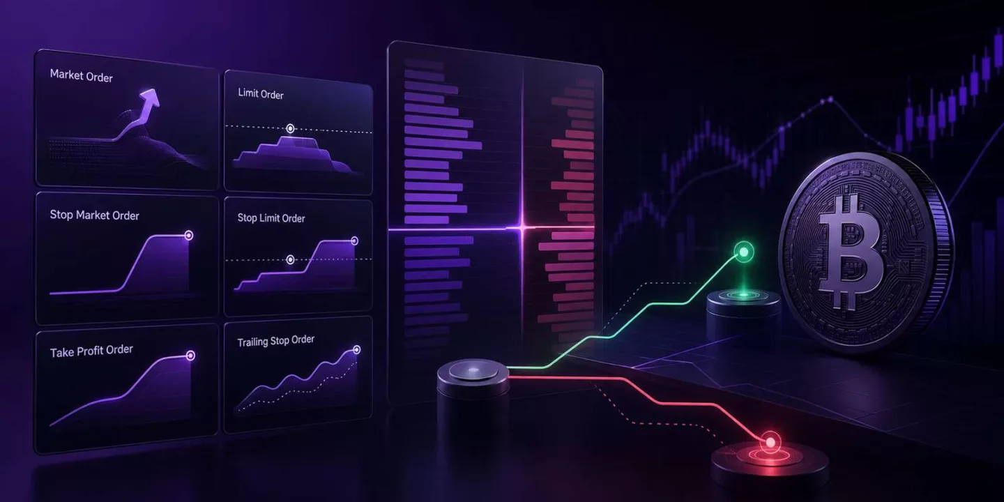 Crypto futures order types including market limit stop and take profit orders