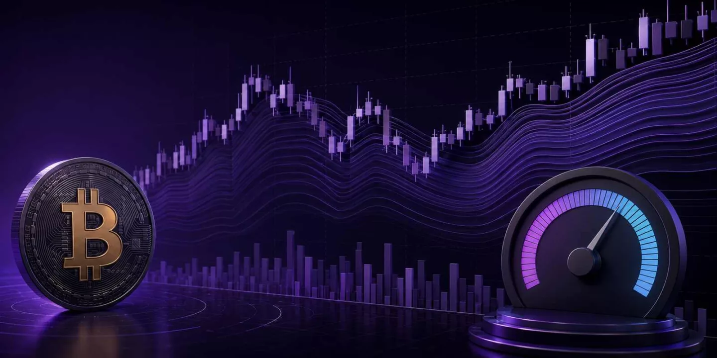 Bitcoin crypto futures chart with an open interest participation gauge