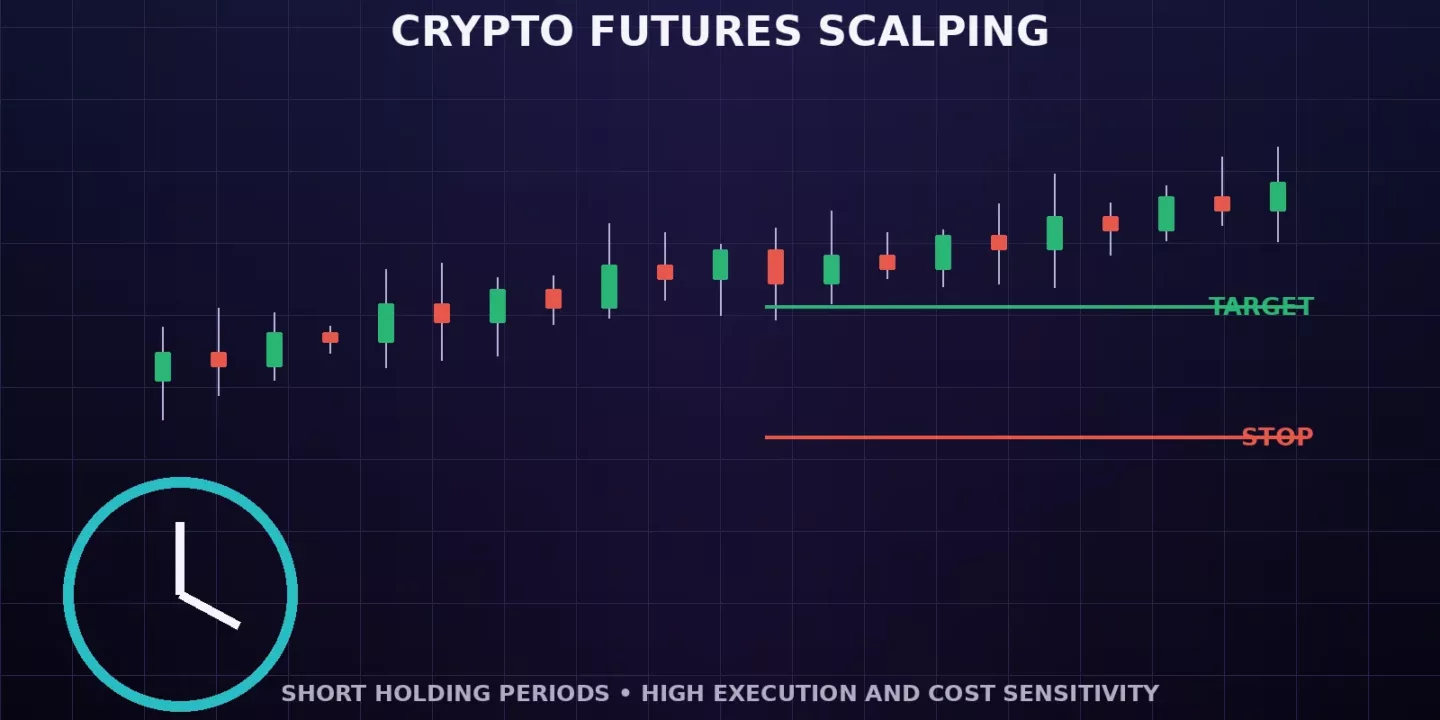 Crypto futures scalping chart with timer, target and stop levels