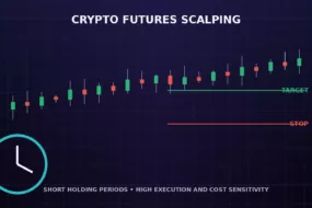 Crypto futures scalping chart with timer, target and stop levels