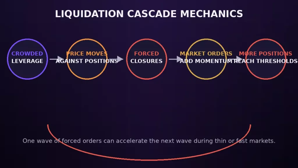 Crypto liquidation cascade from crowded leverage to repeated forced closures