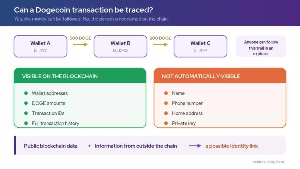 Is Dogecoin a Private Cryptocurrency? Example showing how Dogecoin transactions can be traced between wallet addresses