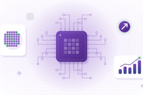 Featured image for best semiconductor stocks in India showing a violet microchip with circuit traces, a silicon wafer, and a rising bar chart on a light background.